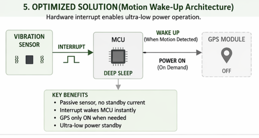 Optimized GPS tracker with vibration wake-up